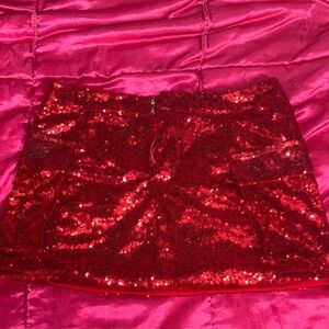 Madden NYC Red Sequin Mini Skirt Party Clubwear Holiday Medium